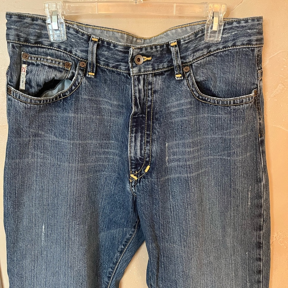 Express X2 Men’s Denim Laboratory Blue Jeans 34x30 M42 Boot Cut Frayed Bottoms